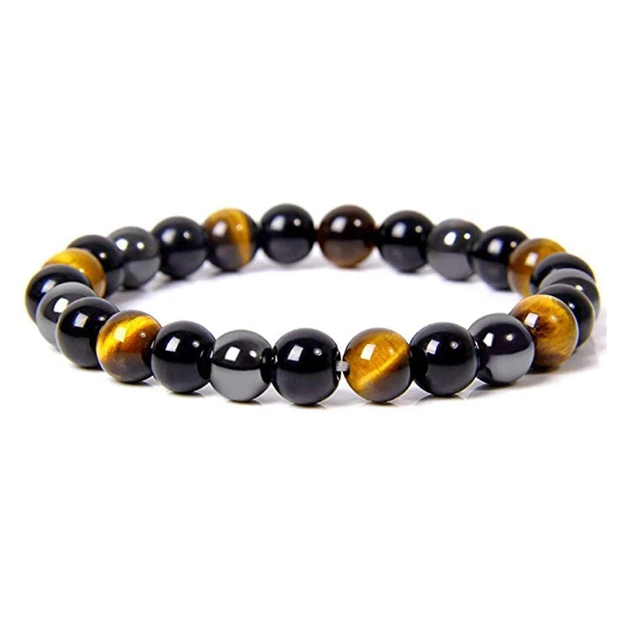 Pulsera de triple protección con OJo de Tigre, Hematita y Obsidiana