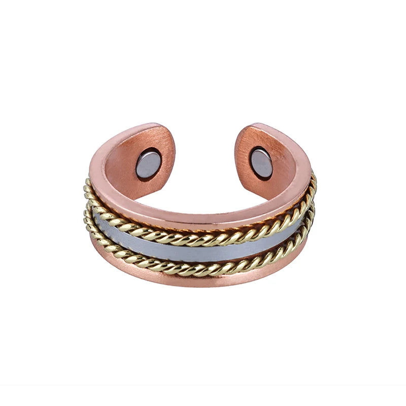 Set Ancestral de Cobre Puro: Brazalete y Anillo Magnético Ajustable