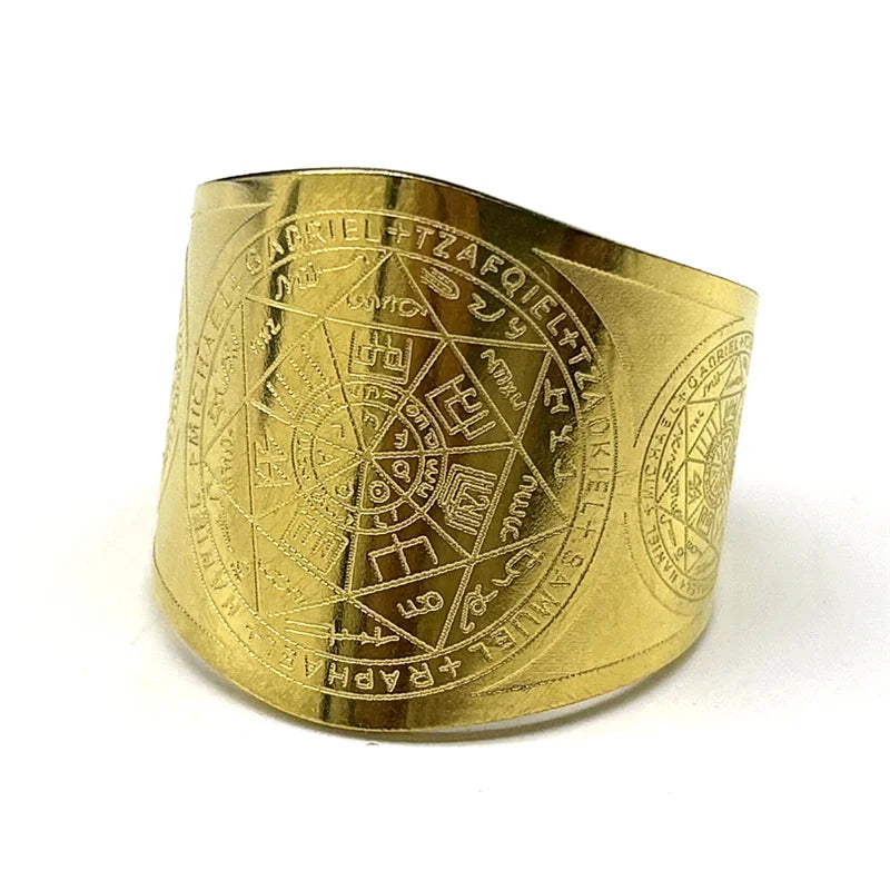 Anillo Ajustable Escudo de los 7 Arcángeles. Dorado Acero Inoxidable
