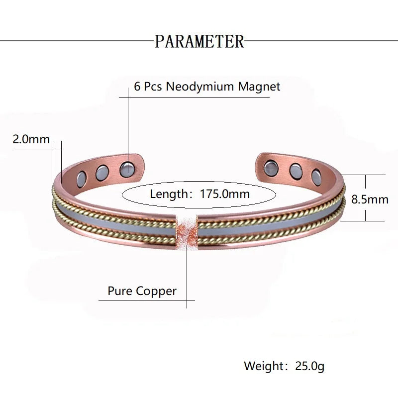 Set Ancestral de Cobre Puro: Brazalete y Anillo Magnético Ajustable