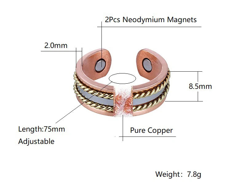 Set Ancestral de Cobre Puro: Brazalete y Anillo Magnético Ajustable