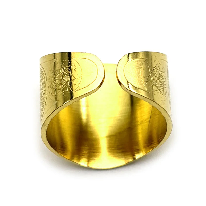Anillo Ajustable Escudo de los 7 Arcángeles. Dorado Acero Inoxidable